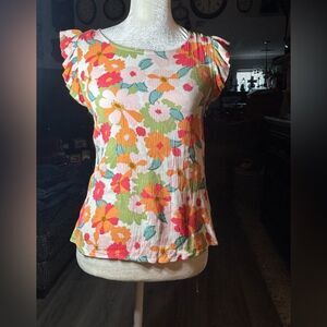 Les Amis Ruffled Cap Sleeve Floral Shirt Size Small EPC